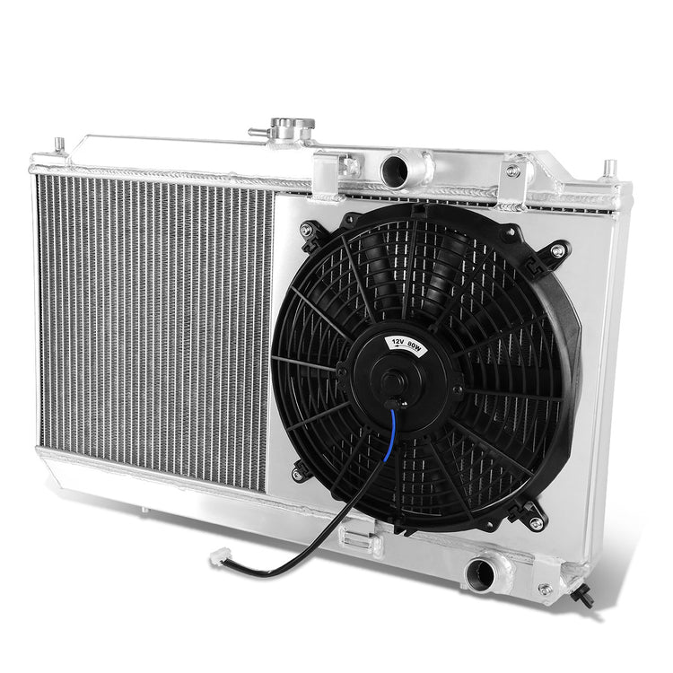 RADIADOR DE ALUMINIO RADIATOR + FAN SHROUD - 2 ROWS - 90-93 ACURA INTEGRA DA9 DB1 DB2 B16 MT - BLACK FAN