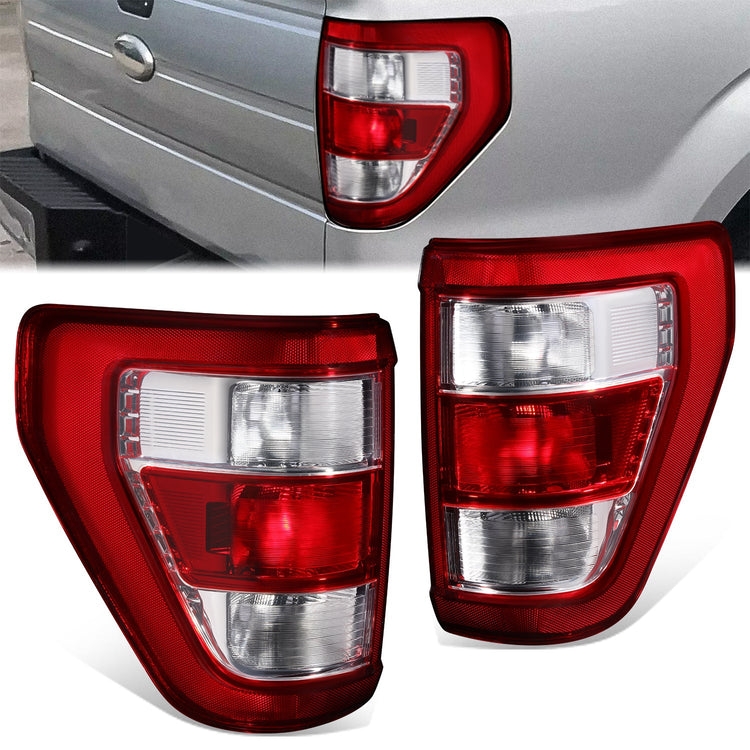 FAROS TRASEROS 21-ON FORD F150 XL - DARK RED / CLEAR LENS - ONE SET - NO WIRE NO BULB