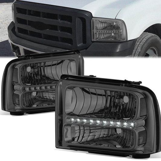 FAROS 05-07 FORD F-250, F-350, F-450, F-550 2/4-DOOR SUPER DUTY - H13 LOW BEAM / HIGH BEAM - LED - SMOKE HOUSING / CLEAR CORNER