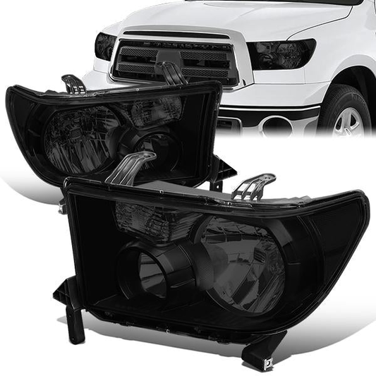 FAROS 07-13 TOYOTA TUNDRA / 08-17 TOYOTA SEQUOIA - DOES NOT FIT 09-12 TUNDRA W/ HEADLIGHT LEVEL ADJUSTER - DOES NOT FIT '12 SEQUOIA WITH HEADLIGHT WASHER - H11 LOW BEAM / 9005 HIGH BEAM / 4157NA TURN SIGNAL - BLACK HOUSING / SMOKE LENS / CLEAR CORNER