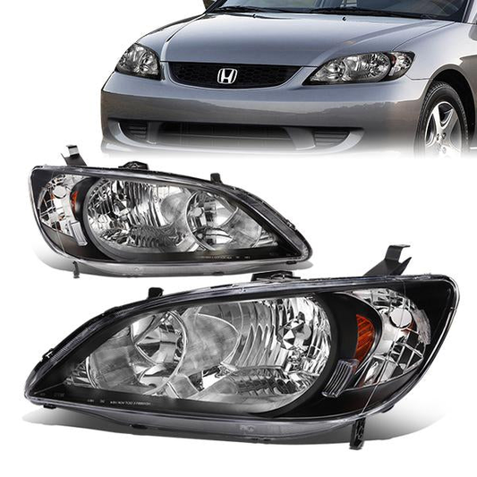 FAROS 04-05 HONDA CIVIC 2/4-DOOR - DOES NOT FIT CIVIC SI 3-DOOR MODELS - OE STYLE - 9006 LOW BEAM / 9005 HIGH BEAM - BLACK HOUSING / AMBER CORNER