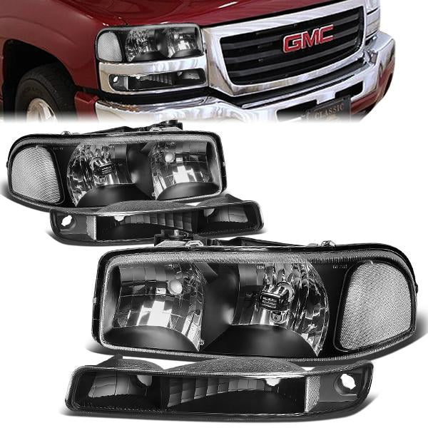 FAROS 99-07 GMC SIERRA 1500 / 99-04 2500 / 01-07 1500 HD/2500 HD/3500 HD / 99-06 YUKON / 00-06 YUKON XL 1500/2500 / 2001 SIERRA C3 - 4PC - 9005 LOW BEAM / HIGH BEAM - BLACK HOUSING / CLEAR CORNER
