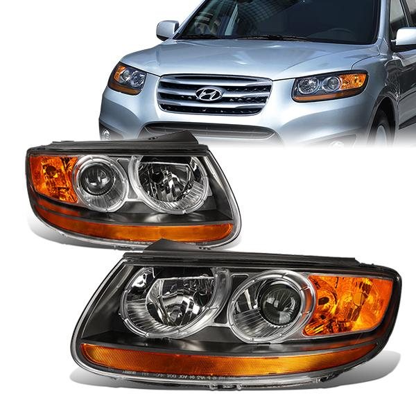 FAROS 07-09 HYUNDAI SANTA FE 4-DOOR - BLACK HOUSING / AMBER CORNER - H11 LOW BEAM / H1 HIGH BEAM