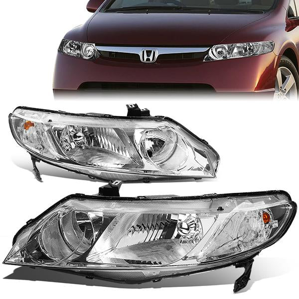 FAROS 06-09 HONDA CIVIC 4-DOOR - 9006 LOW BEAM / 9005 HIGH BEAM - CHROME HOUSING / CLEAR CORNER