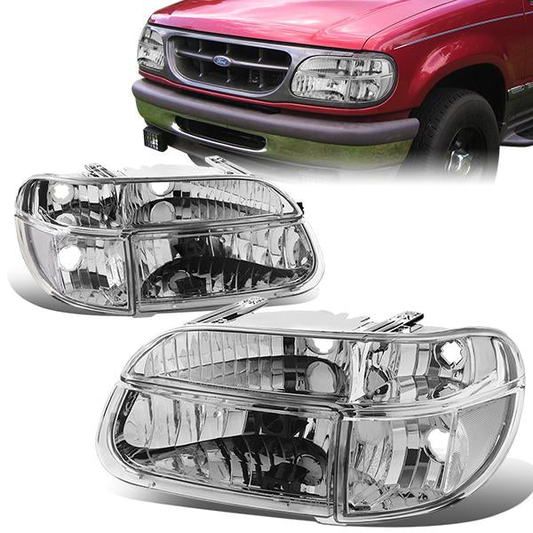 FAROS 95-01 FORD EXPLORER / 1997 MERCURY MOUNTAINEER 2/4-DOOR - 4PC - 9007 LOW BEAM / HIGH BEAM - CHROME HOUSING / CLEAR CORNER