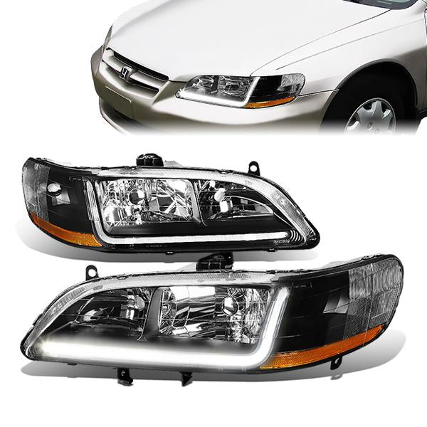FAROS 98-02 HONDA ACCORD 2/4-DOOR - LED DRL - BLACK HOUSING / AMBER CORNER - 9006 LOW BEAM / 9005 HIGH BEAM