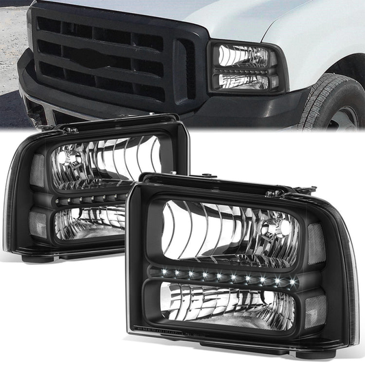 FAROS 05-07 FORD F-250, F-350, F-450, F-550 2/4-DOOR SUPER DUTY - H13 LOW BEAM / HIGH BEAM - LED - BLACK HOUSING / CLEAR CORNER