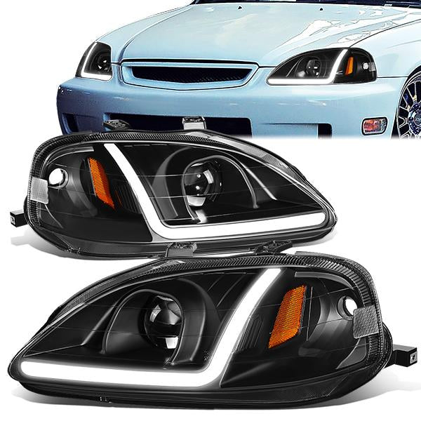 FAROS 99-00 HONDA CIVIC - LED RUNNING LIGHT REQUIRES WIRING INTO EXISTING LIGHTING WIRE HARNESS - LED DRL - PROJECTOR - BLACK HOUSING / AMBER CORNER - H7 LOW BEAM / H7 HIGH BEAM