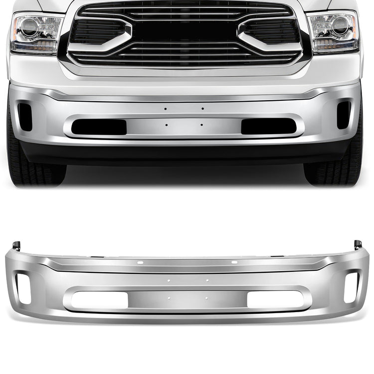 DEFENSA 14-18 RAM 1500 / 19-23 RAM 1500 CLASSIC, WITHOUT PARKING SENSOR HOLES; WITH FOG LIGHT CUTOUTS - CHROME