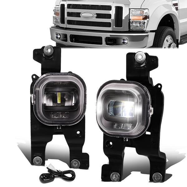 FAROS DE NIEBLA 08-10 FORD F-250, F-350, F-450, F-550 SUPER DUTY - PROJECTOR LED - WITH SWITCH, BLACK BEZEL - CHROME / CLEAR