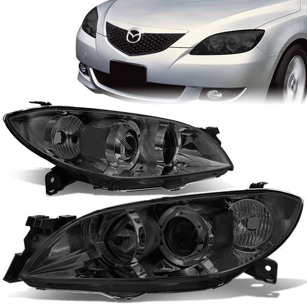 FAROS 04-09 MAZDA 3 SEDAN 4-DOOR - H7 LOW BEAM / 9005 HIGH BEAM - SMOKE HOUSING / CLEAR CORNER