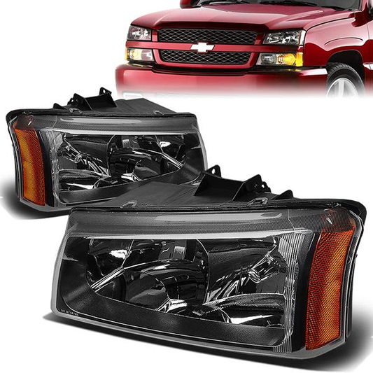 FAROS 03-04 CHEVY SILVERADO 2500 / 03-06 CHEVY AVALANCHE 1500 , 2500 / 03-06 CHEVY SILVERADO 1500 , 1500HD , 2500HD , 3500 2/4-DOOR - FITS MODELS WITHOUT FACTORY CLADDING ONLY - 2PC - BLACK HOUSING / AMBER CORNER - 9006 LOW BEAM / 9005 HIGH BEAM