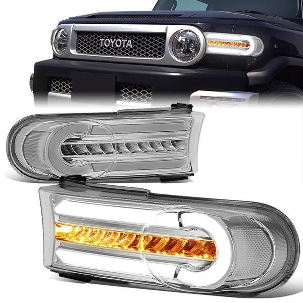 CUARTOS LUZ 07-14 TOYOTA FJ CRUISER - 3D - LED - DRL - 2PC - CHROME HOUSING / CLEAR CORNER