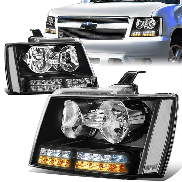 FAROS 07-13 CHEVY AVALANCHE / 07-14 CHEVY TAHOE / 07-14 CHEVY SUBURBAN 1500 / 07-13 CHEVY SUBURBAN 2500 - LED DRL - BLACK HOUSING / CLEAR CORNER - H1 LOW BEAM / H1 HIGH BEAM