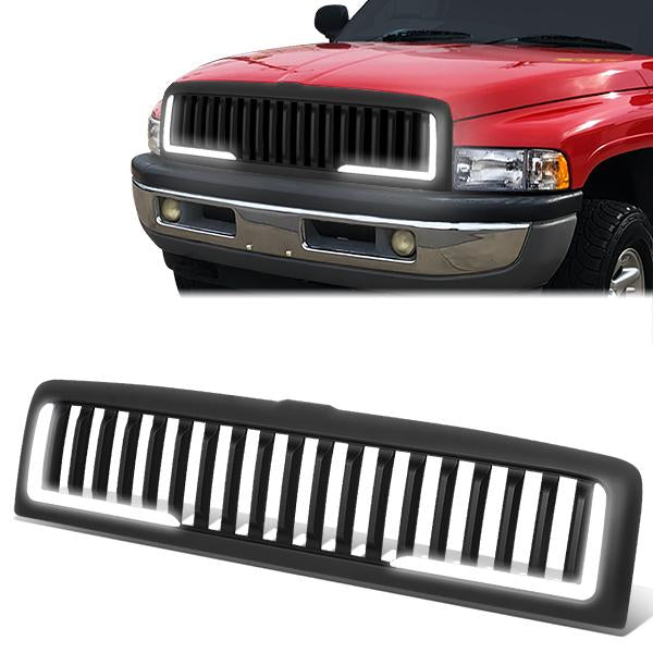 PARRILLA GRILLE - 94-01 DODGE RAM 1500 / 94-02 DODGE RAM 2500, 3500 - VERTICAL FENCE STYLE - W/ LED DRL LIGHT - LED'S REQUIRE WIRING INTO EXISTING LIGHTING - MATTE BLACK