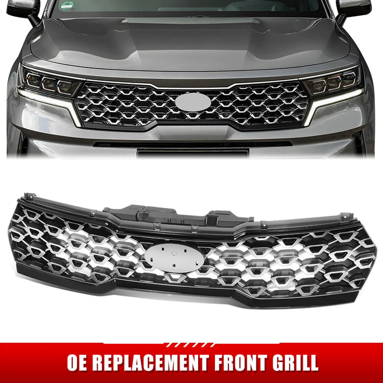 PARRILLA GRILLE - KA SORETO 21-ON/ GRILLE ASS'Y/ PAINTED SILVER-GRAY/ W/BLACK MOULDING/ W/O CAMERA H. (LX)//PARTS.NO,KI1200220//OEM NO,86350R5200