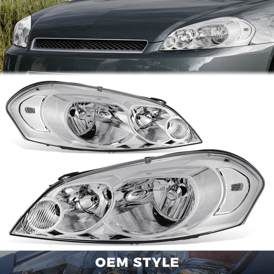 FAROS 06-13 CHEVROLET IMPALA / 14-16 CHEVROLET IMPALA LIMITED / 06-07 CHEVROLET MONTE CARLO - H9 HIGH BEAM / H11 LOW BEAM / 194 SIDE MARKER - CHROME HOUSING / CLEAR CORNER