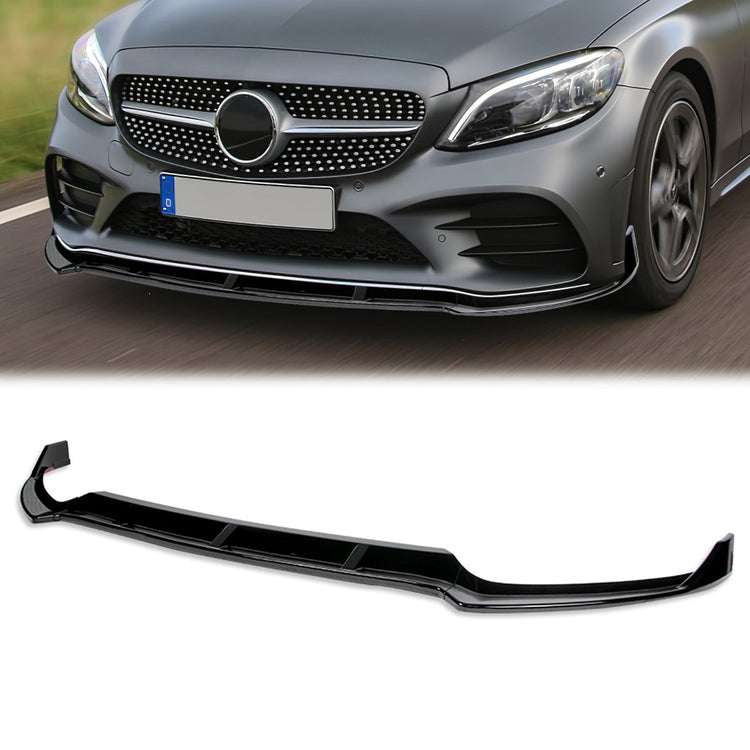LIP FRONTAL 15 MERCEDES BENZ C400 / 15-18 W205 SPORT, C63 AMG, C180, C200, C250, C300, C350 / 2016 C450 AMG / 16-18 C350E / 17-18 C400 - REQUIRES DRILLING BUMPER FOR INSTALLATION - 3PC - PAINTED GLOSS BLACK