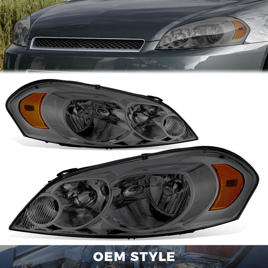 FAROS 06-13 CHEVROLET IMPALA / 14-16 CHEVROLET IMPALA LIMITED / 06-07 CHEVROLET MONTE CARLO - H9 HIGH BEAM / H11 LOW BEAM / 194 SIDE MARKER - SMOKED HOUSING / AMBER CORNER