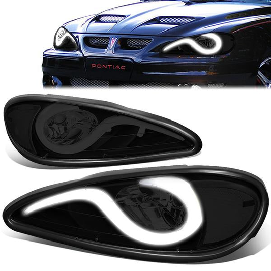 FAROS 99-05 PONTIAC GRAND AM - 3D - LED DRL - PROJECTOR - BLACK HOUSING / SMOKE LENS / CLEAR CORNER - 9007 HIGH / LOW BEAM BULB