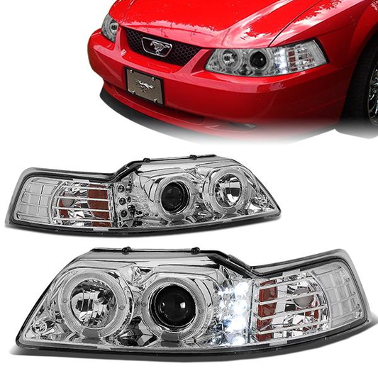 FAROS 99-04 FORD MUSTANG 2-DOOR - LED DRL - HALO PROJECTOR - CHROME HOUSING / AMBER CORNER - H1 LOW BEAM / HIGH BEAM