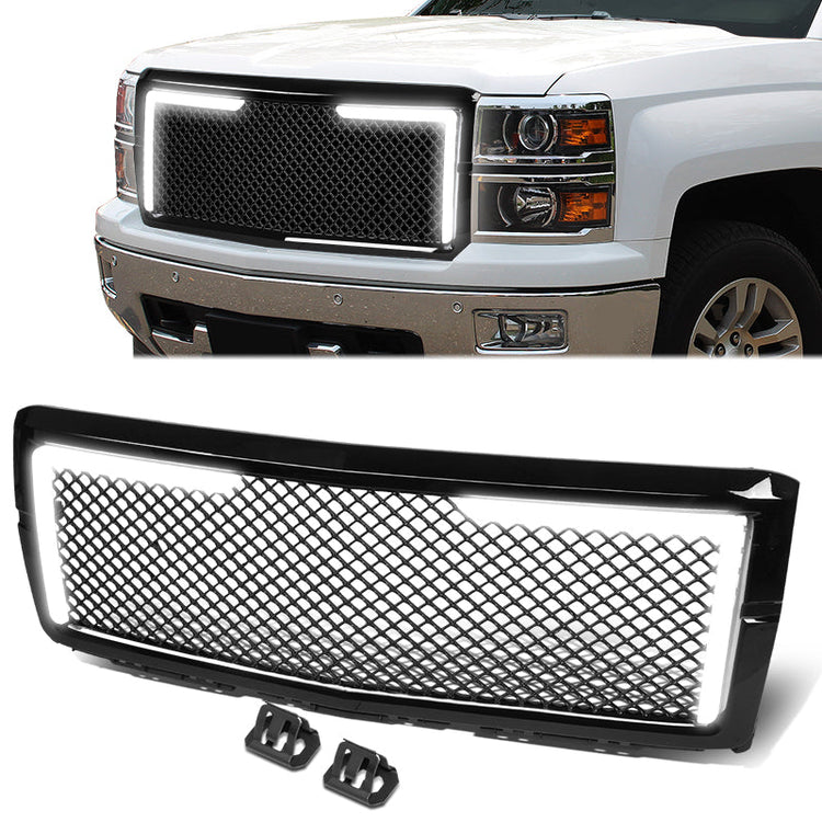 PARRILLA GRILLE - 14-15 CHEVROLET SILVERADO 1500 - BADGELESS DIAMOND MESH / L-PATTERN LED LIGHT BAR - BLACK