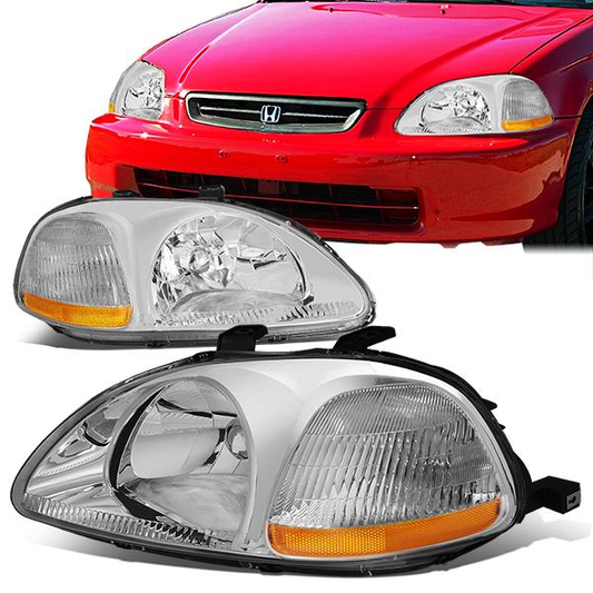 FAROS 96-98 HONDA CIVIC 2/3/4-DOOR - H4 LOW BEAM / HIGH BEAM - CHROME HOUSING / AMBER CORNER