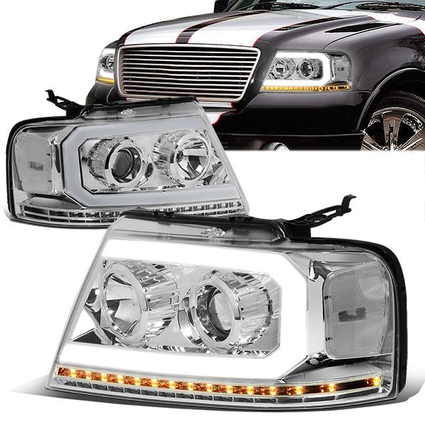 FAROS 04-08 FORD F-150 / 06-08 LINCOLN MARK LT - LED DRL - PROJECTOR - SEQUENTIAL LED TURN SIGNAL - CHROME HOUSING / CLEAR CORNER