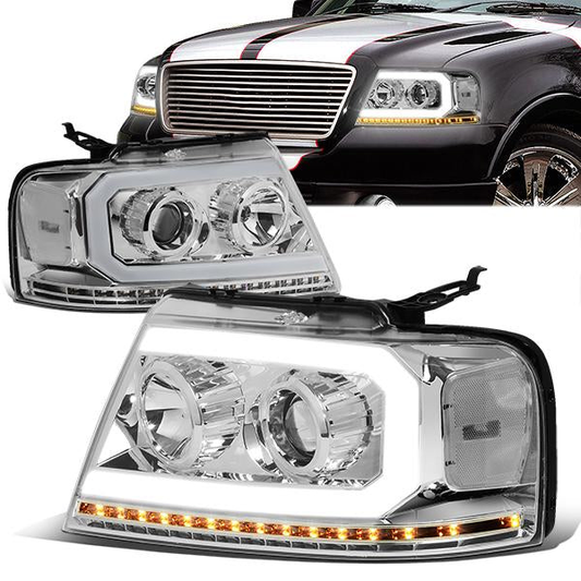 FAROS 04-08 FORD F-150 / 06-08 LINCOLN MARK LT - LED DRL - PROJECTOR - SEQUENTIAL LED TURN SIGNAL - CHROME HOUSING / CLEAR CORNER