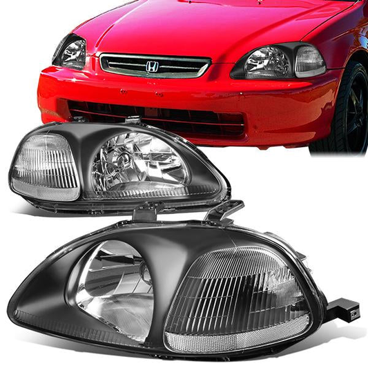 FAROS 96-98 HONDA CIVIC 2/3/4-DOOR - H4 LOW BEAM / HIGH BEAM - BLACK HOUSING / CLEAR CORNER