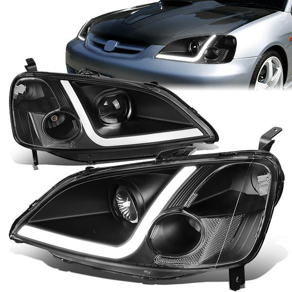 FAROS 01-03 HONDA CIVIC COUPE / SEDAN - LED RUNNING LIGHT REQUIRES WIRING INTO EXISTING LIGHTING WIRE HARNESS - LED DRL - PROJECTOR - BLACK HOUSING / CLEAR CORNER - H7 LOW BEAM / H7 HIGH BEAM