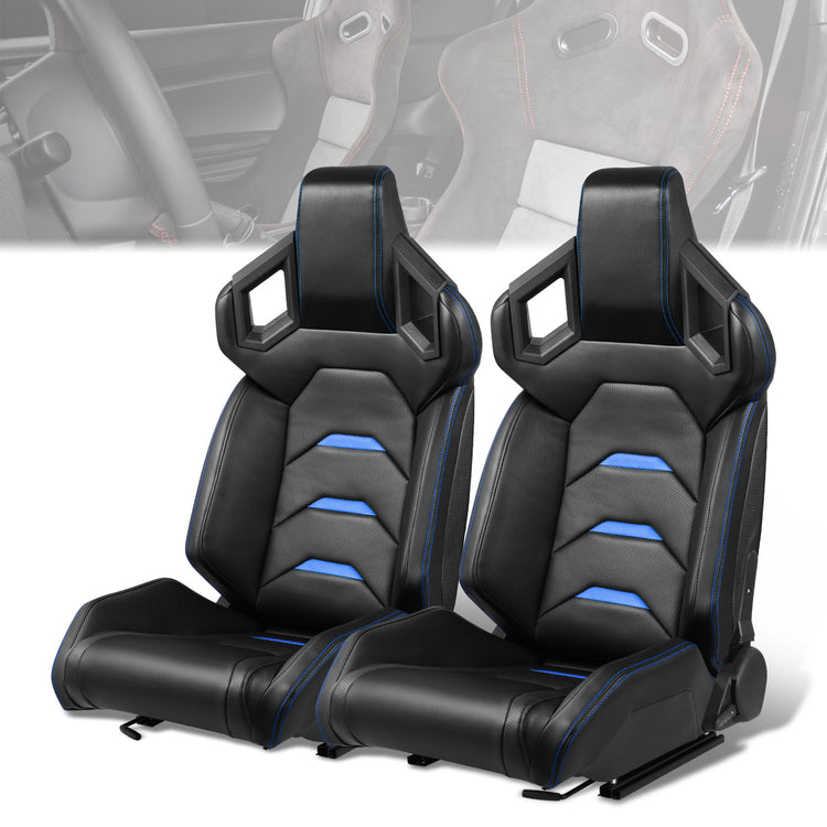 ASIENTOS RACING BLACK PVC + BLACK CARBON LOOKING LEATHER + LIGHT EDGE*STEEL SEAT FRAME & MEMORY FOAM*BLACK SAFETY BELT HOLES*WITH SINGLE ADJUSTOR & DOUBLE SLIDER