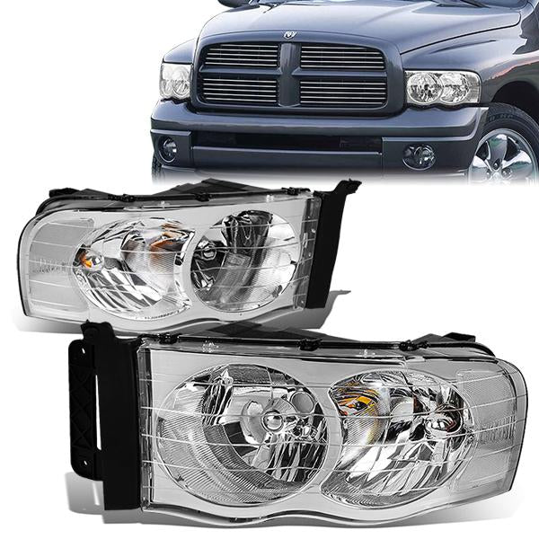 FAROS 02-05 DODGE RAM 1500 / 03-05 RAM 2500 , 3500 2/4-DOOR - CHROME HOUSING / CLEAR CORNER - 9007 LOW BEAM / HIGH BEAM