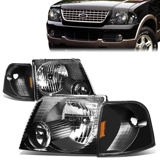 FAROS 02-05 FORD EXPLORER 4-DOOR - DOES NOT FIT SPORT OR SPORT TRAC MODELS - 4PC - 9007 LOW BEAM / HIGH BEAM - BLACK HOUSING / AMBER CORNER