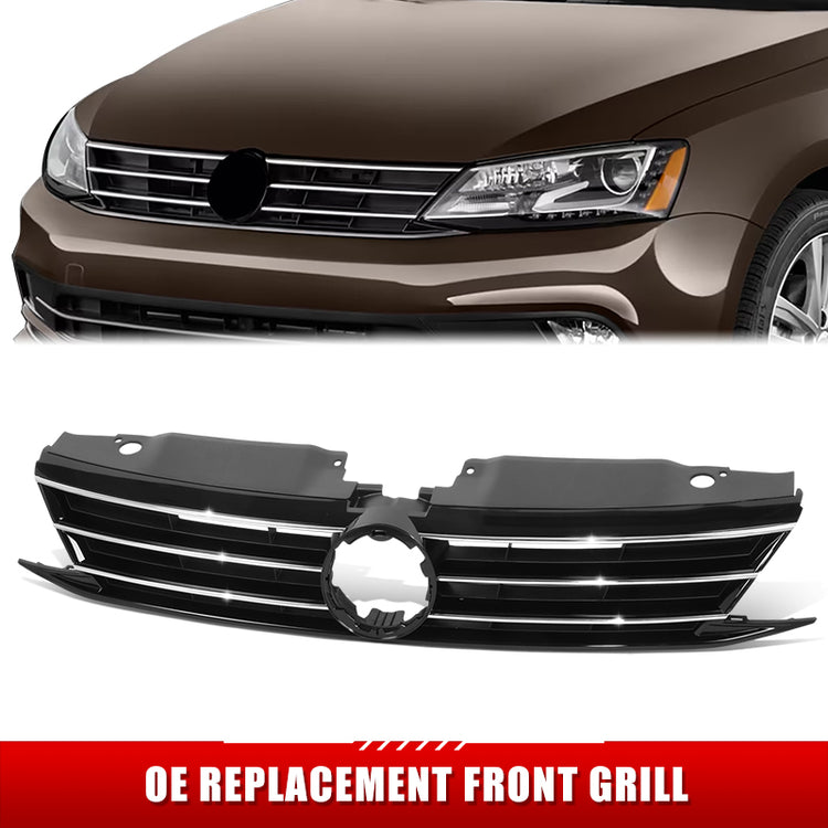 PARRILLA GRILLE - VG JETA '11-'18/ GRILLE ASS'Y 15-18/ MAT-BLACK W/CHROME MLDG//PARTS.NO,VW1200165//OEM NO,5C6853651AJZLL