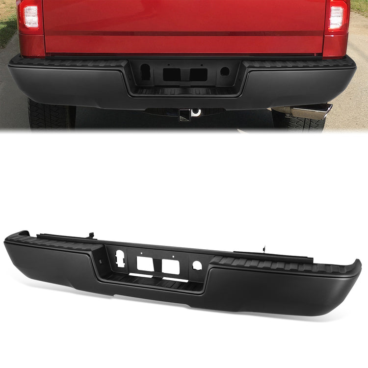 DEFENSA TRASERA BLACK - 14-18 CHEVROLET SILVERADO 1500 / 19 CHEVROLET SILVERADO 1500 LD / 14-18 GMC SIERRA 1500 / 19 GMC SIERRA 1500 LIMITED - WITHOUT REAR PARKING SENSOR HOLES