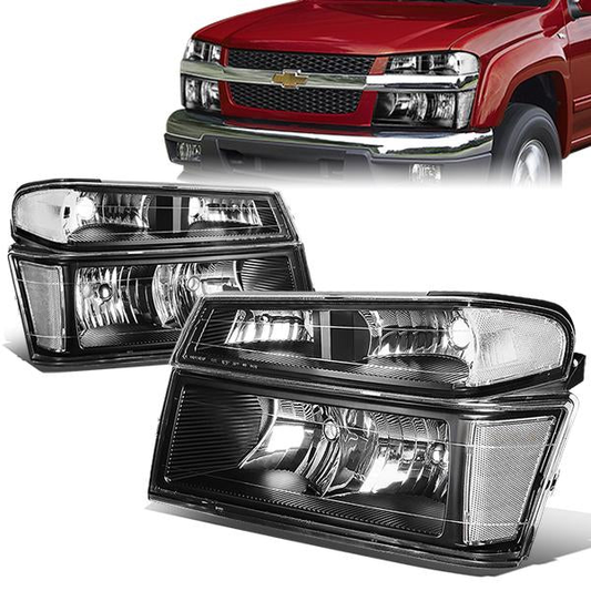 FAROS 04-12 CHEVY COLORADO , GMC CANYON / 06 ISUZU I-280 , I-350 / 07-08 ISUZU I-290 , I-370 2/4-DOOR - 4PC - BLACK HOUSING / CLEAR CORNER - 9006 LOW BEAM / 9005 HIGH BEAM