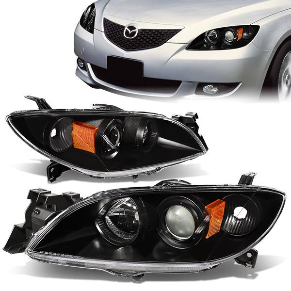 FAROS 04-09 MAZDA 3 SEDAN 4-DOOR - H7 LOW BEAM / 9005 HIGH BEAM - BLACK HOUSING / AMBER CORNER