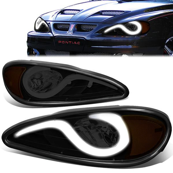FAROS 99-05 PONTIAC GRAND AM - 3D - LED DRL - PROJECTOR - BLACK HOUSING / SMOKE LENS / AMBER CORNER - 9007 HIGH / LOW BEAM BULB