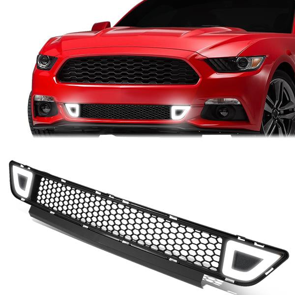 PARRILLA FRONT LOWER GRILLE - 15-17 FORD MUSTANG - HONEYCOMB MESH - W/ LED DRL LIGHT - TRIANGLE LED - BLACK