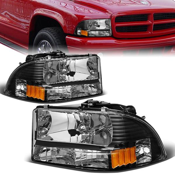 FAROS 97-04 DODGE DURANGO 2/4-DOOR - 1PC - BLACK HOUSING / AMBER CORNER - 9007 LOW BEAM / HIGH BEAM