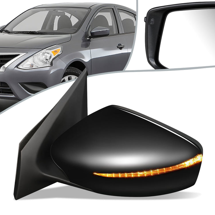 RETROVISOR MIRROR - OEM - 15-19 NISSAN VERSA 4-DR - POWERED - W/ SIGNAL LIGHT - FOLDING - BLACK MATERIAL - LEFT