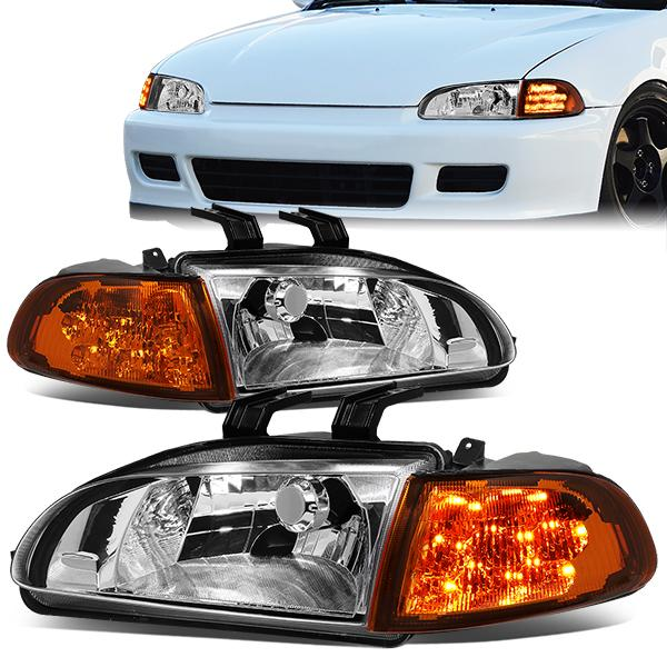 FAROS 92-95 HONDA CIVIC 2/3DR - LED DRL - CHROME HOUSING / AMBER CORNER - H4 HEADLIGHT / LED SIGNAL