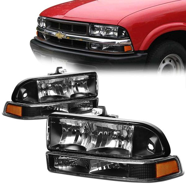 FAROS 98-04 CHEVY S10 / BLAZER - 4PC - 9006 LOW BEAM / 9005 HIGH BEAM - BLACK HOUSING / AMBER CORNER