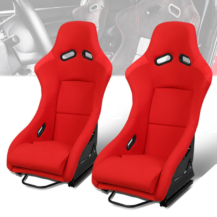 ASIENTOS RACING BUCKET - FABRIC - FIBERGLASS FRAME - W/ SLIDER - RED