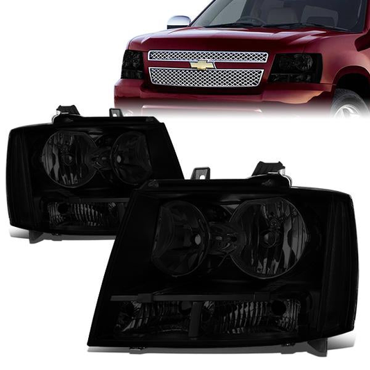 FAROS 07-14 CHEVY TAHOE / 07-13 CHEVY AVALANCHE / 07-14 CHEVY SUBURBAN 1500 / 07-13 CHEVY SUBURBAN 2500 - BLACK HOUSING / SMOKE LENS / CLEAR CORNER - H11 LOW BEAM / 9005 HIGH BEAM