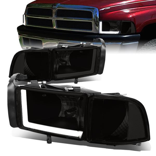 FAROS 94-01 DODGE RAM 1500 / 94-02 DODGE RAM 2500 3500 - DOES NOT FIT SPORT MODELS - LED DRL - SMOKE HOUSING / CLEAR CORNER - 9004 LOW BEAM / HIGH BEAM