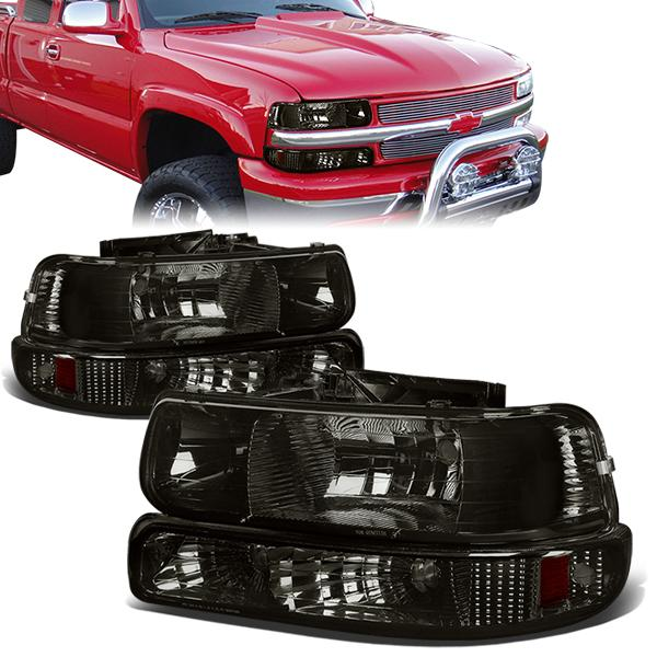 FAROS 99-02 CHEVY SILVERADO 1500HD , 2500HD , 3500HD / 00-06 CHEVY SUBURBAN 1500 , 2500 , TAHOE 2/4-DOOR - 4PC - SMOKE HOSUSING / AMBER CORNER - 9006 LOW BEAM / 9005 HIGH BEAM