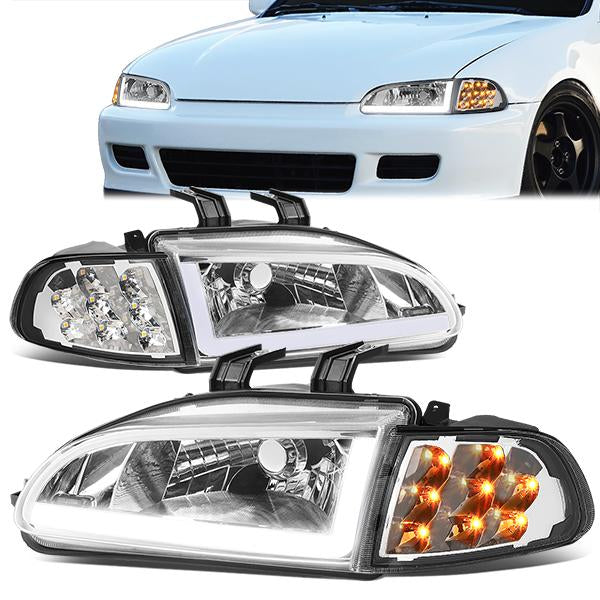 FAROS 92-95 HONDA CIVIC 2/3DR - DRL REQUIRES WIRING INTO EXISTING LIGHTING HARNESS - LED DRL - CHROME HOUSING / CLEAR CORNER - H4 HEADLIGHT / LED SIGNAL