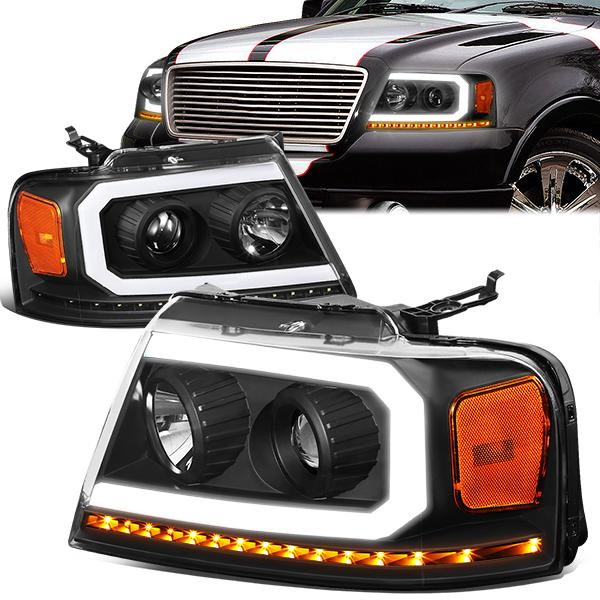 FAROS 04-08 FORD F-150 / 06-08 LINCOLN MARK LT - LED DRL - PROJECTOR - SEQUENTIAL LED TURN SIGNAL - BLACK HOUSING / AMBER CORNER